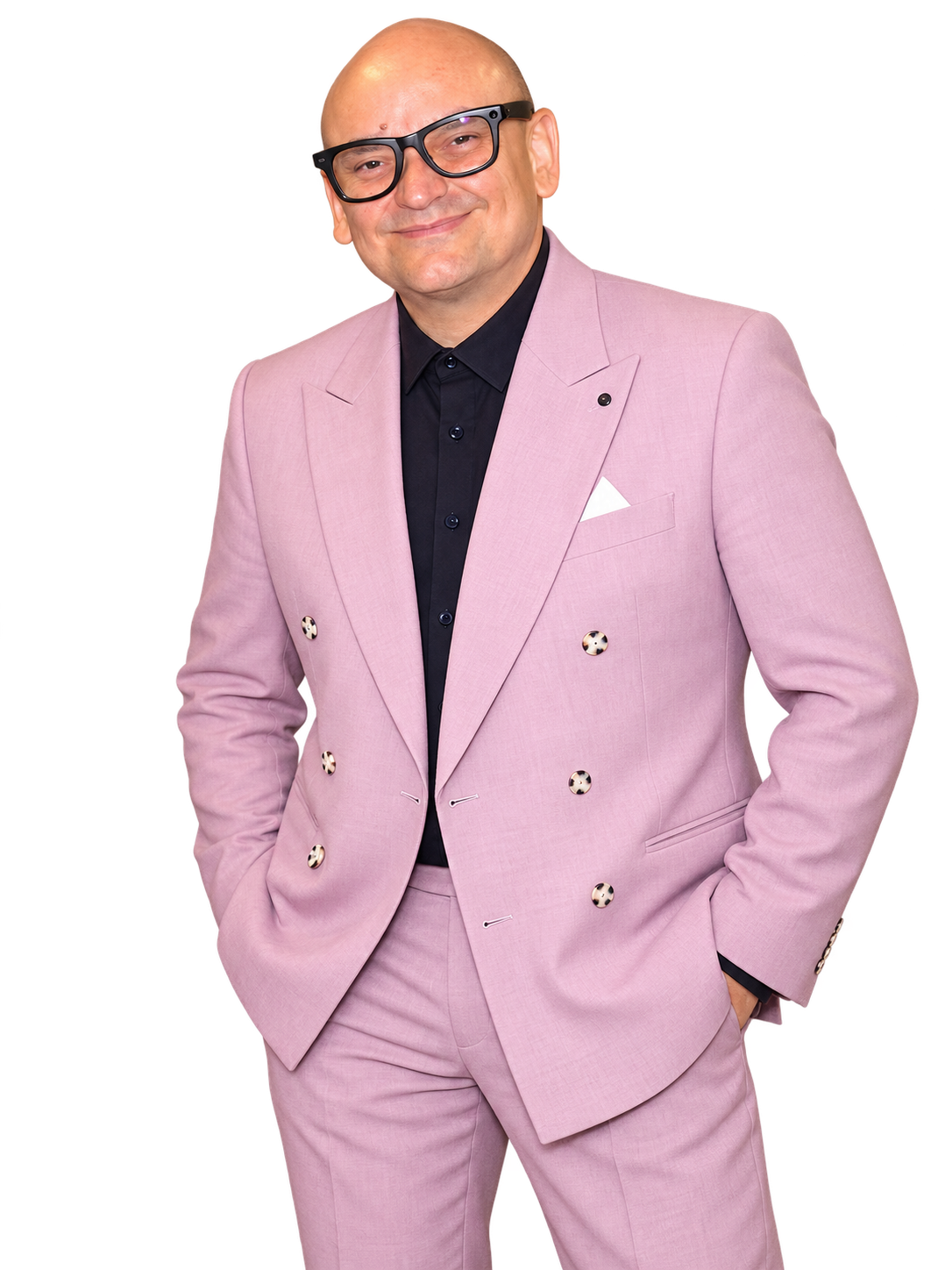 Jaxon Knight smiling in a pink suit